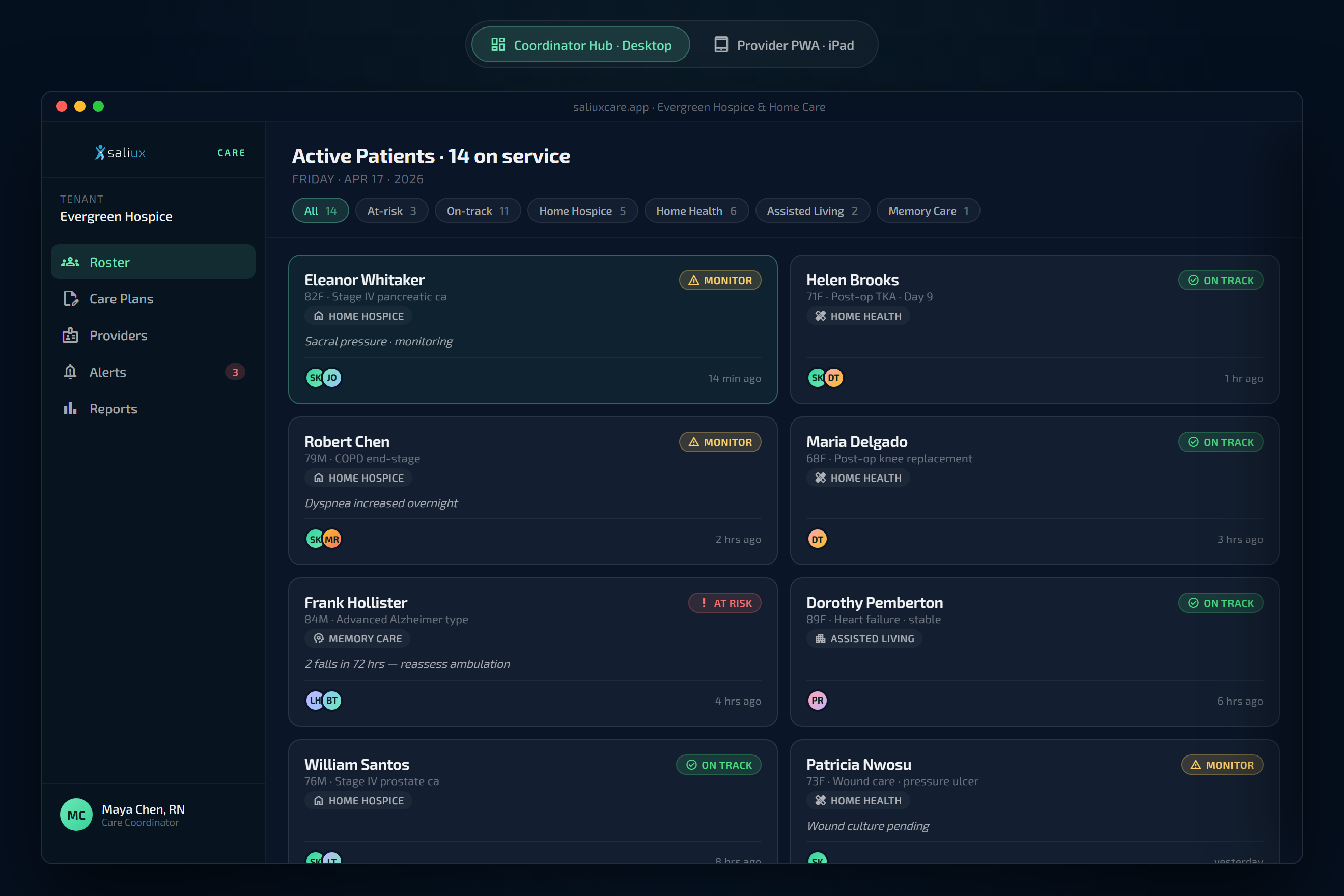 Saliux Care — Coordinator Hub desktop