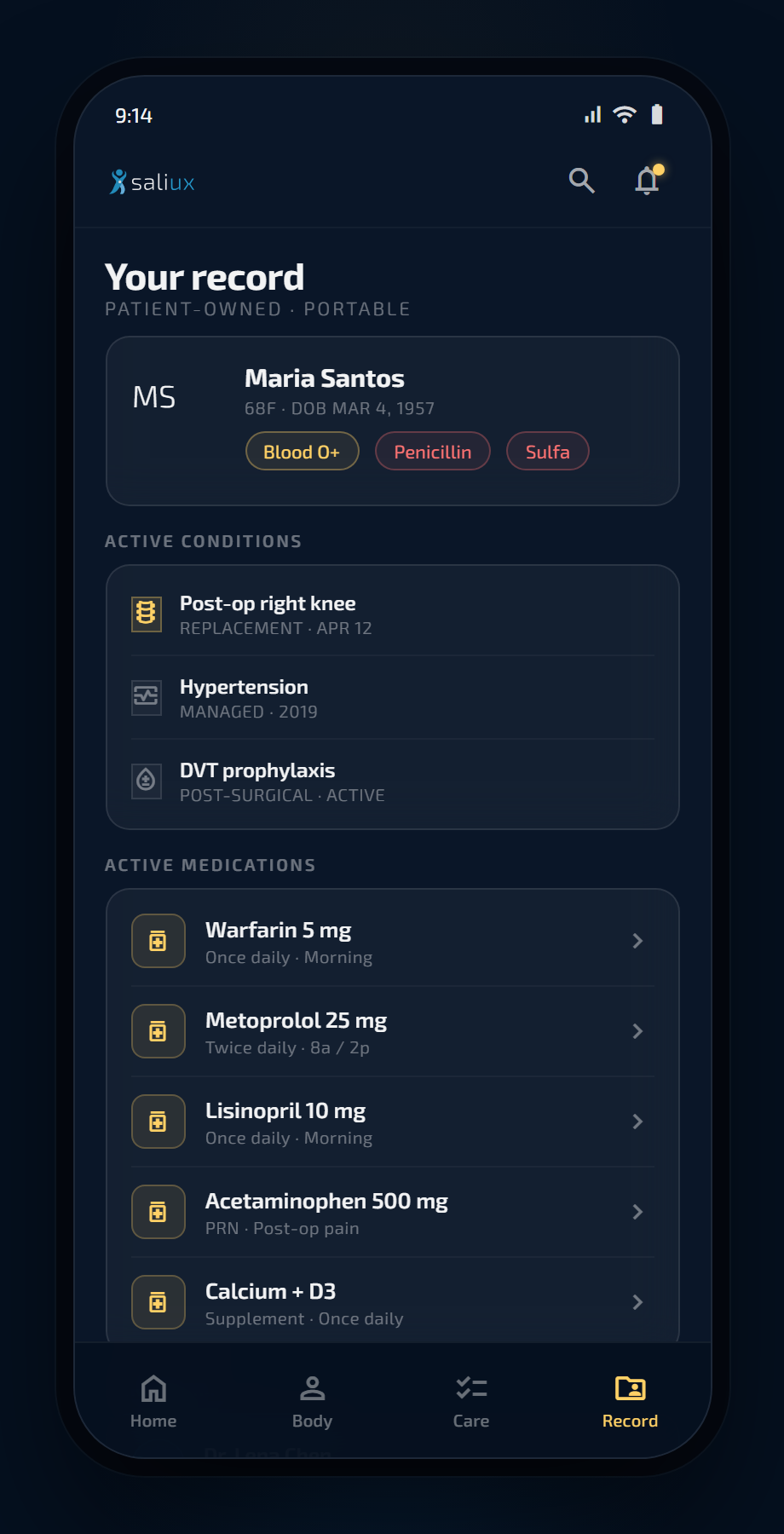 Saliux Health record and access management